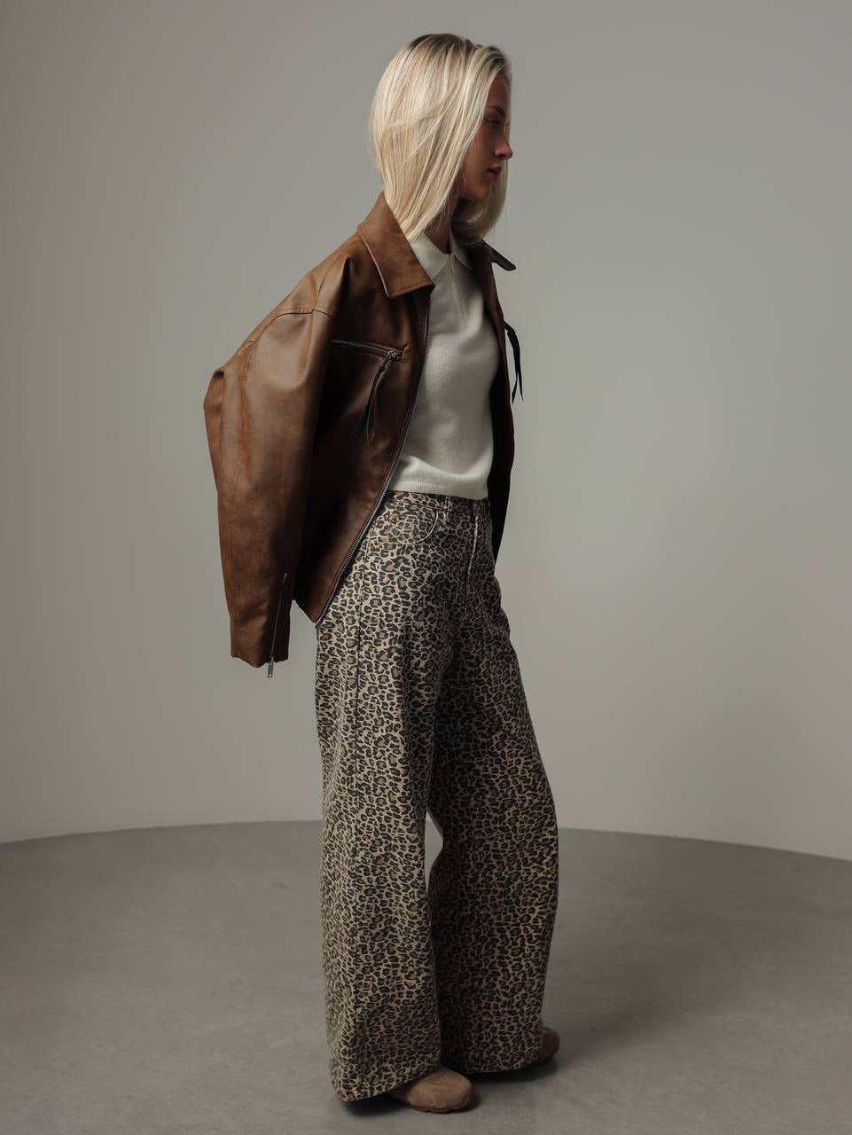 Leopar Desenli Bol Paça Pantolon