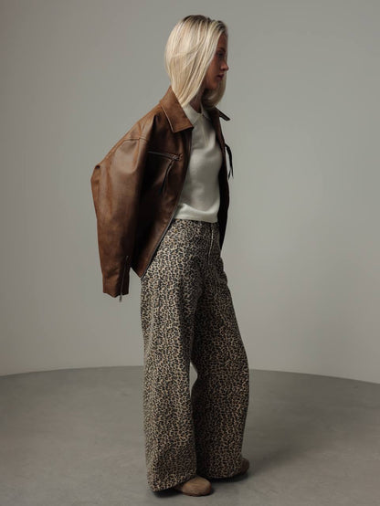 Leopar Desenli Bol Paça Pantolon