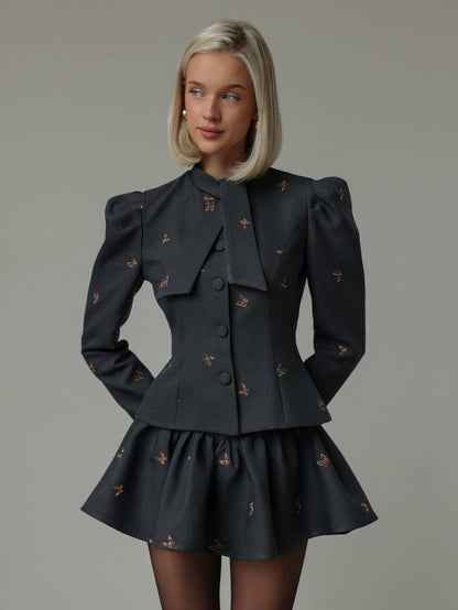 Charcoal Kelebek Nakışlı Takım