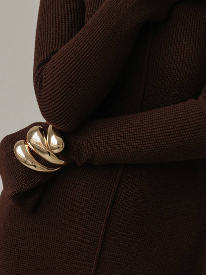 Şık Şarap Tonlu Çikolata Kahverengi Triko Midi Elbise