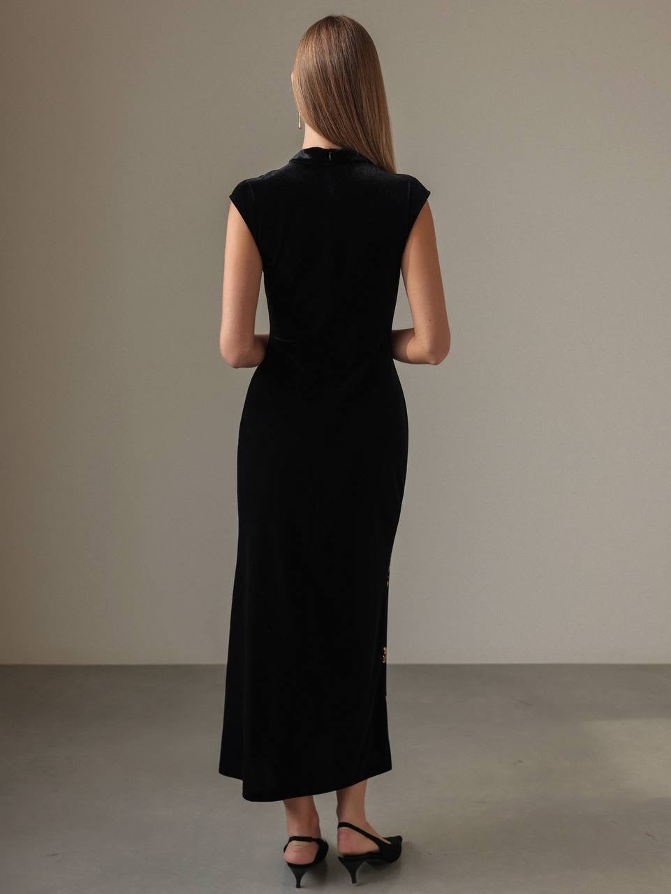 Altın Baskı Çiçek Elbise