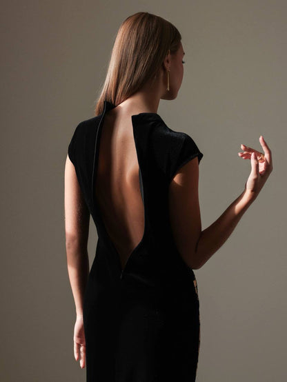 Altın Baskı Çiçek Elbise