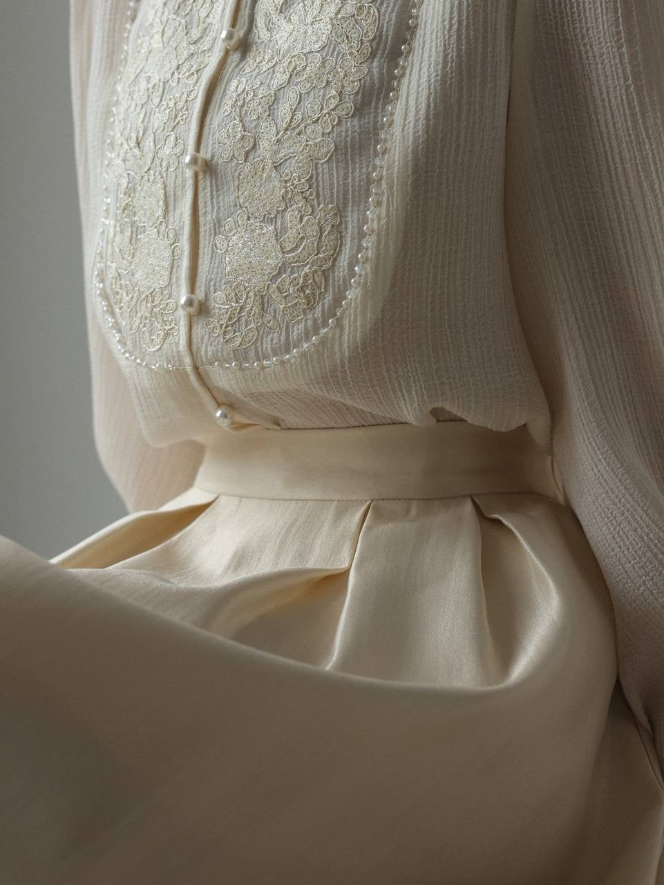 Krem Saten Midi Etek