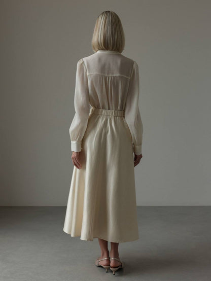 Krem Saten Midi Etek