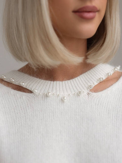 İnci Detaylı Beyaz Triko Kazak