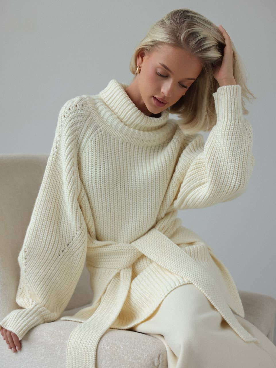 Kemerli Oversize Triko Kazak