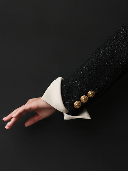 Altın Düğmeli Zarif Siyah Tüvit Midi Elbise