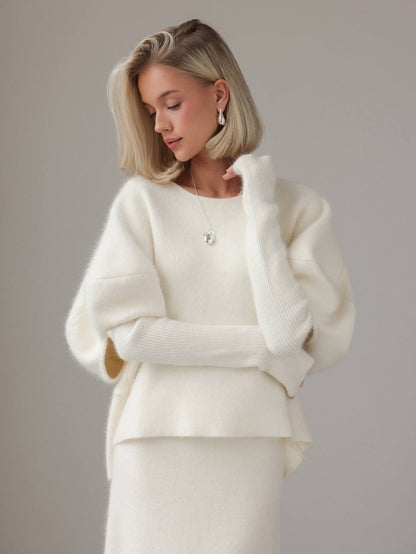 Zarif Fildişi Yün Midi Etek