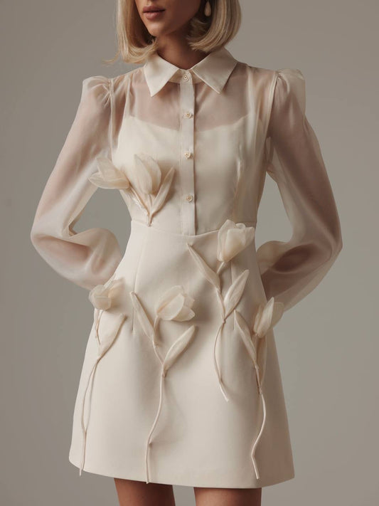 Zarif Çiçek Desenli Transparan Elbise