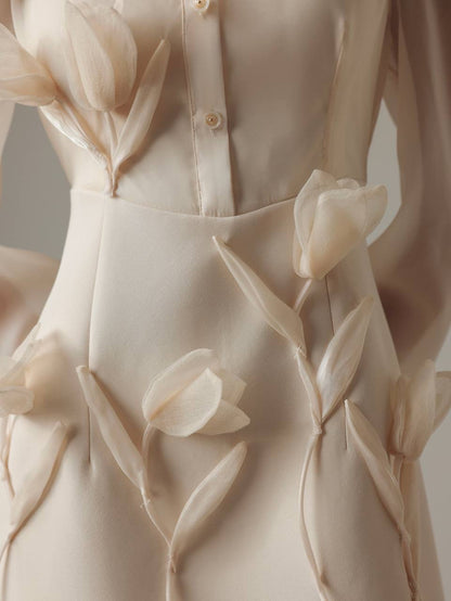 Zarif Çiçek Desenli Transparan Elbise