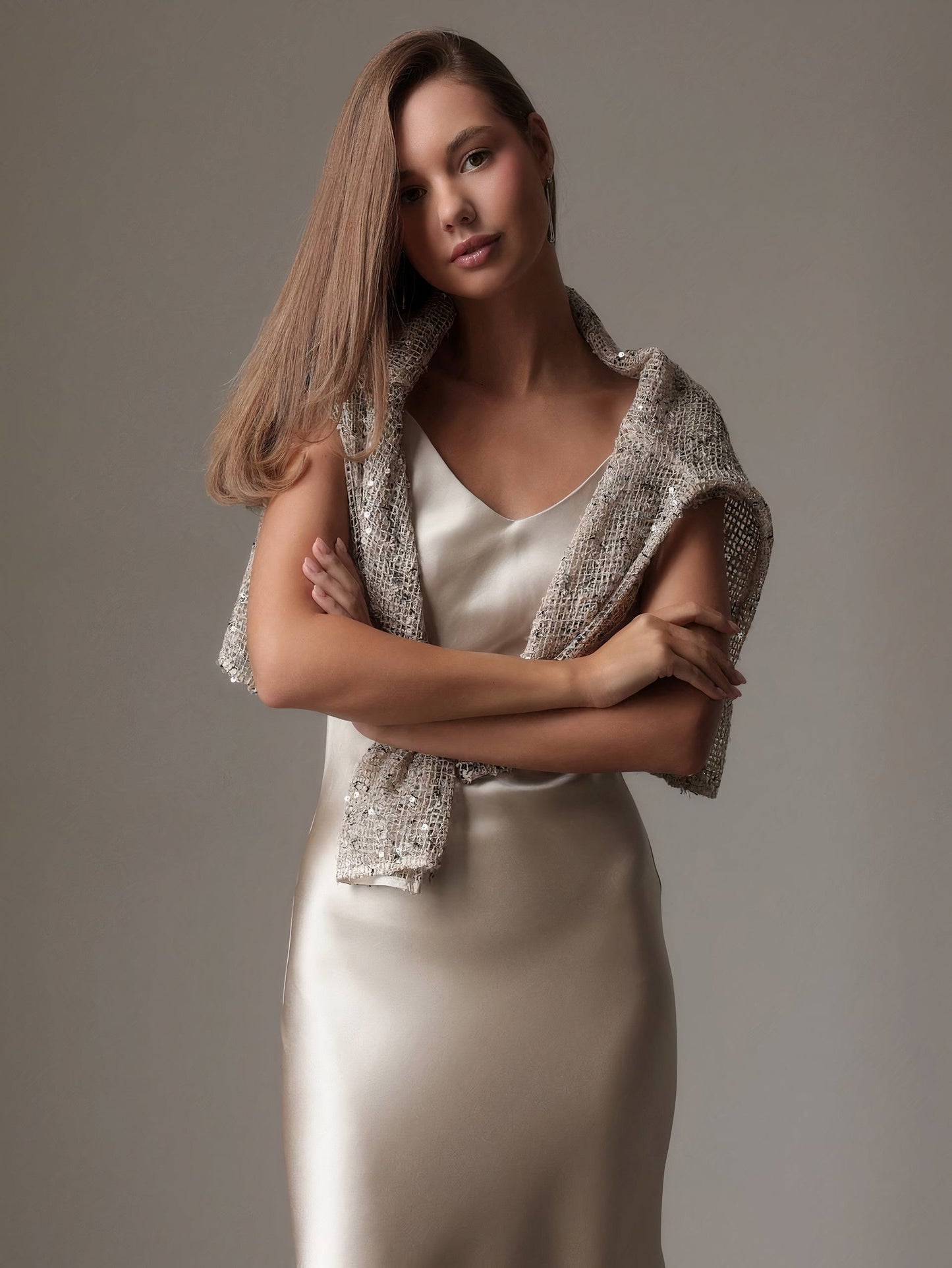 Lüks Saten Askılı Elbise