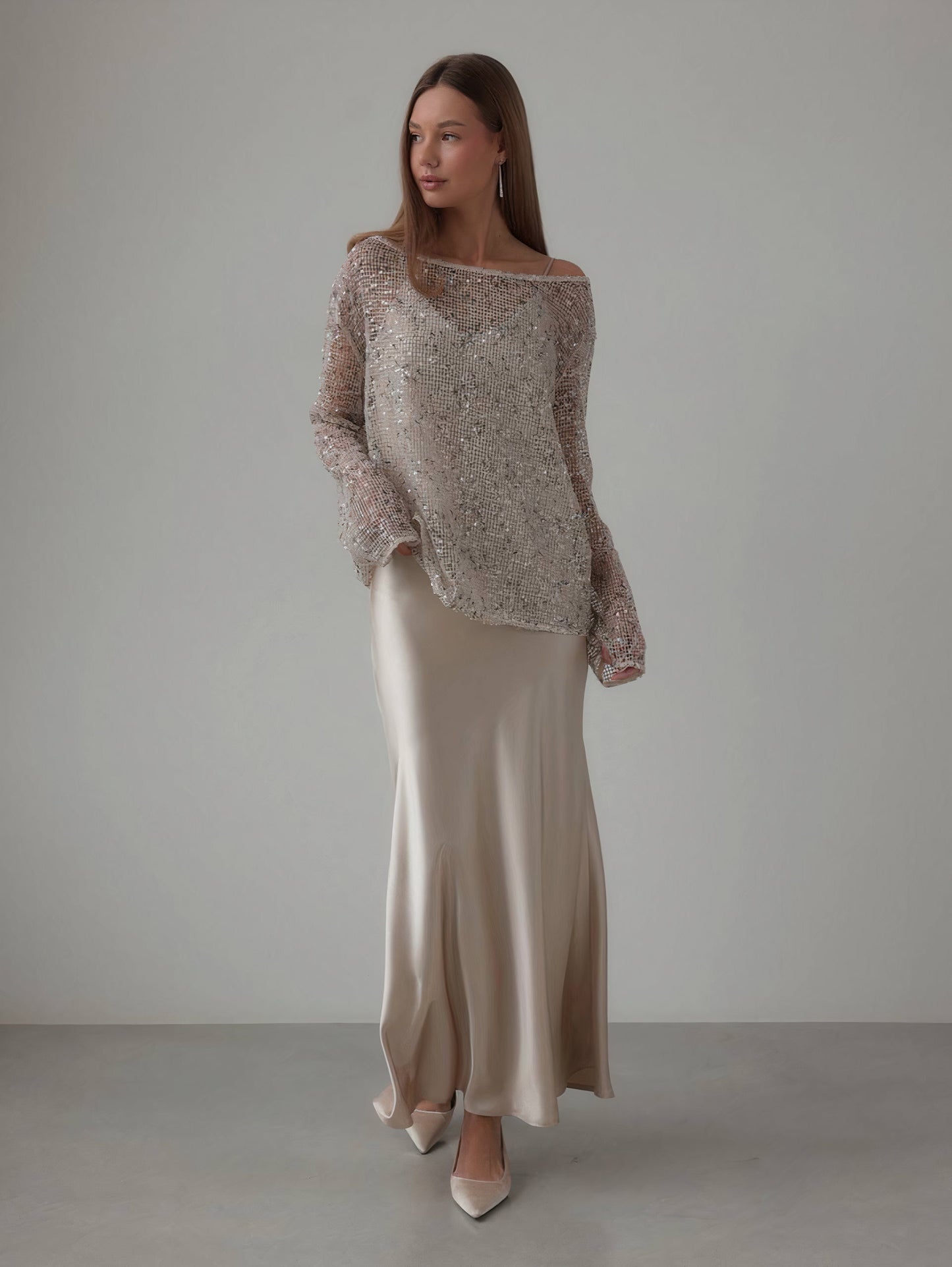 Lüks Saten Askılı Elbise