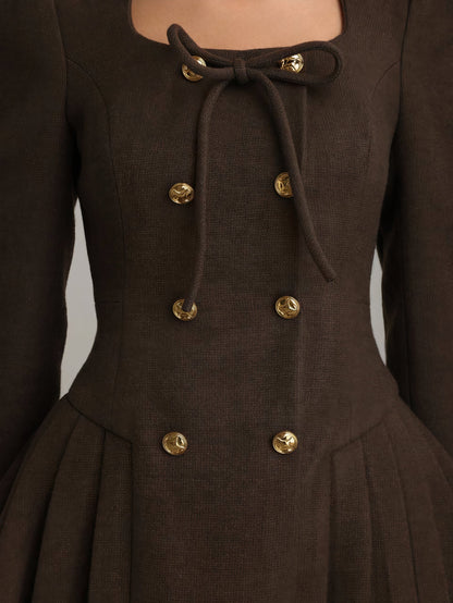 Victoria Düğmeli Pileli Blazer Mini Elbise