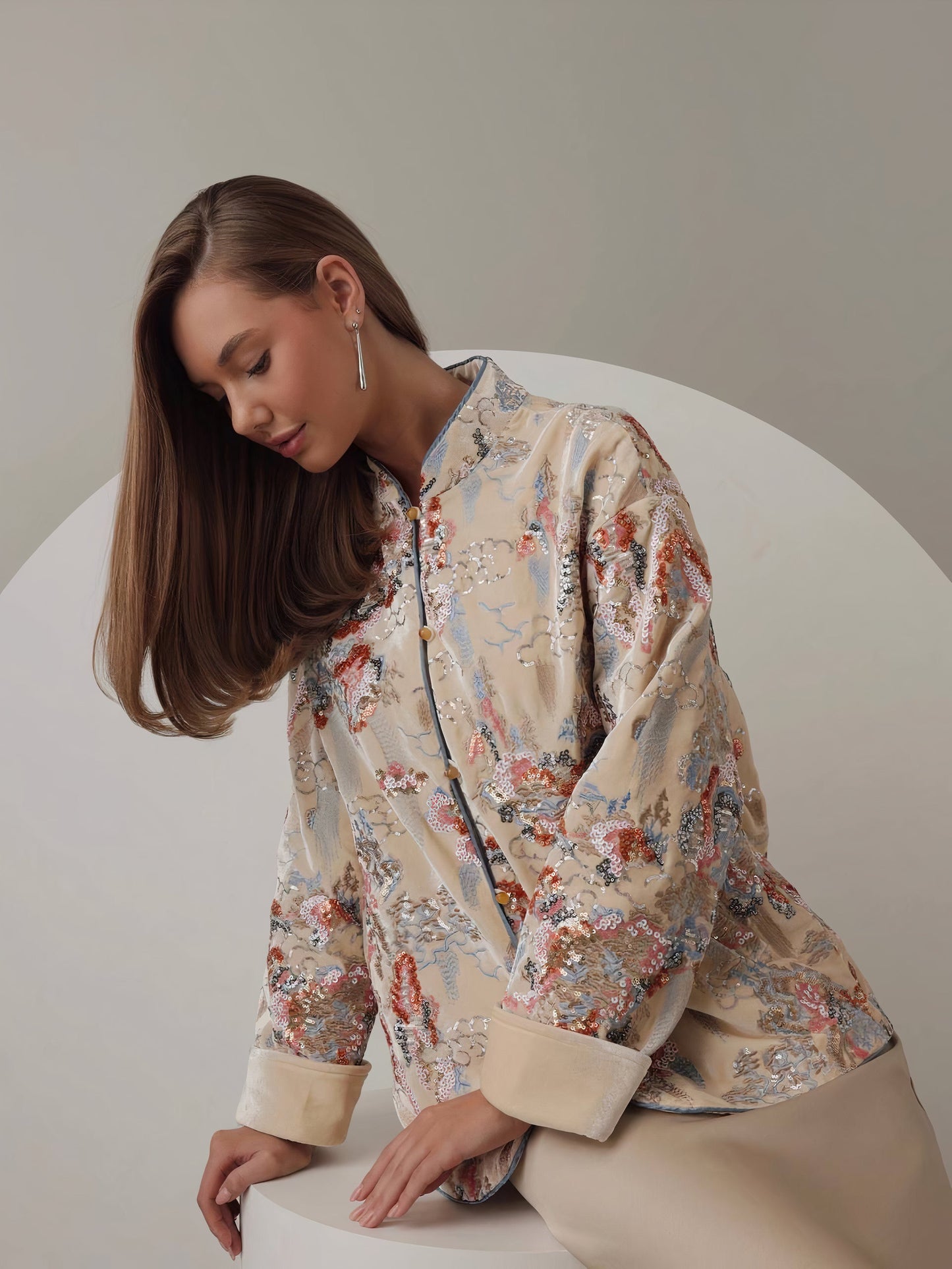 Luna Bej Saten Midi Etek