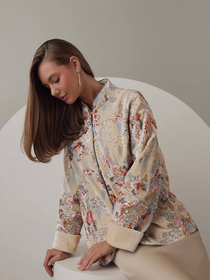 Luna Bej Saten Midi Etek