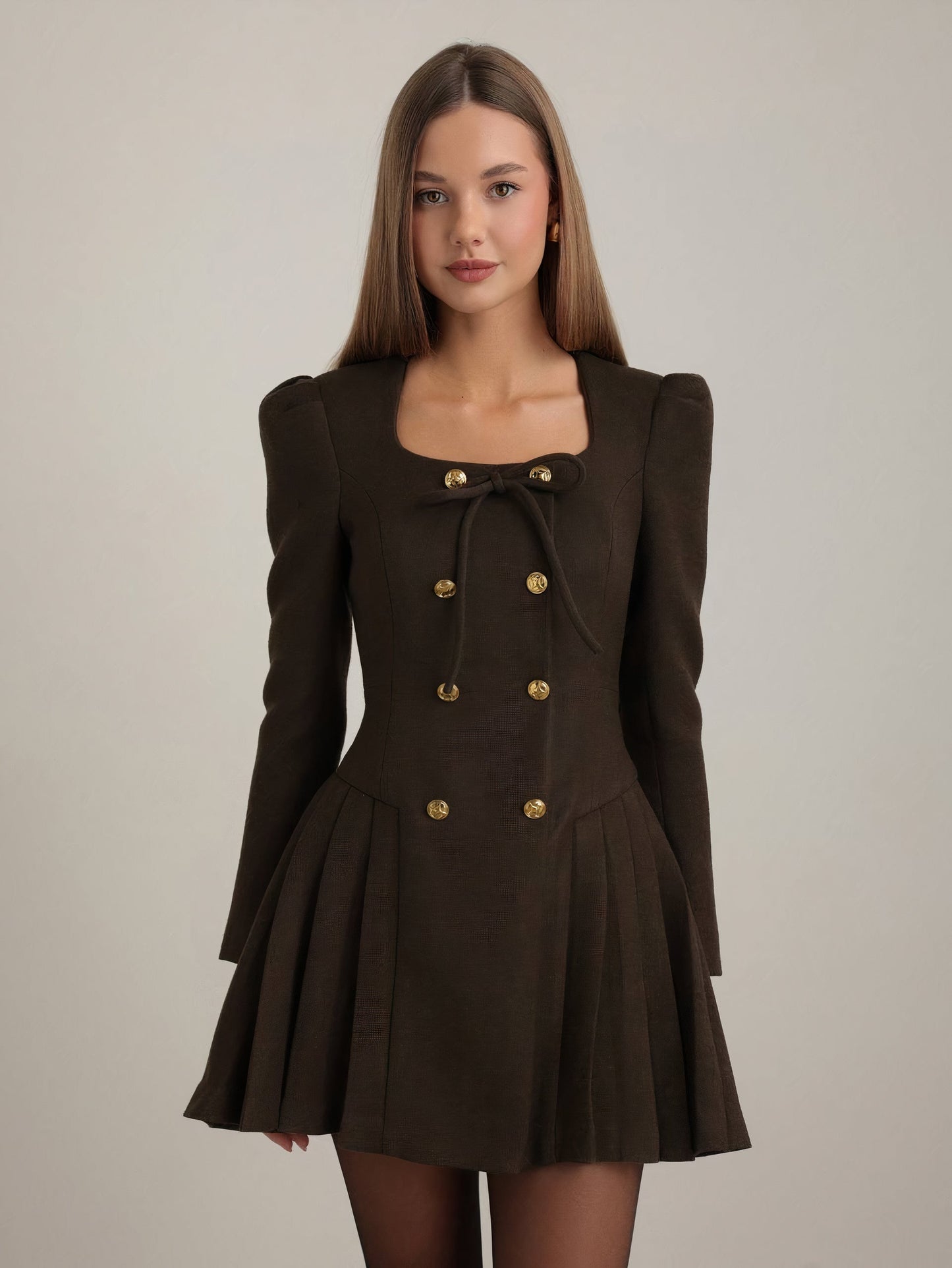 Victoria Düğmeli Pileli Blazer Mini Elbise