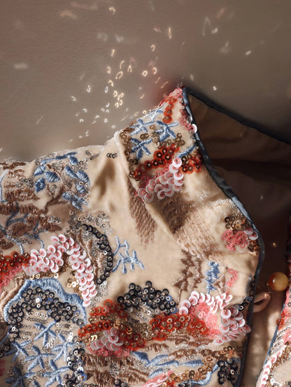 Luna Bej Saten Midi Etek