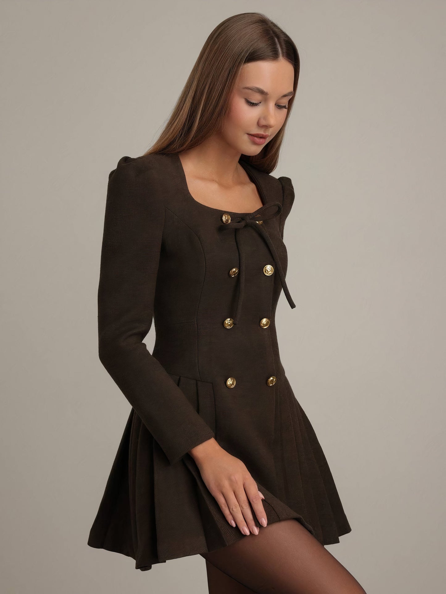 Victoria Düğmeli Pileli Blazer Mini Elbise