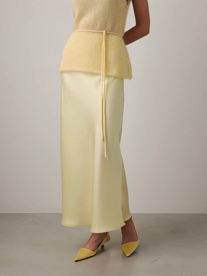 Melody Açık Sarı Saten Etek
