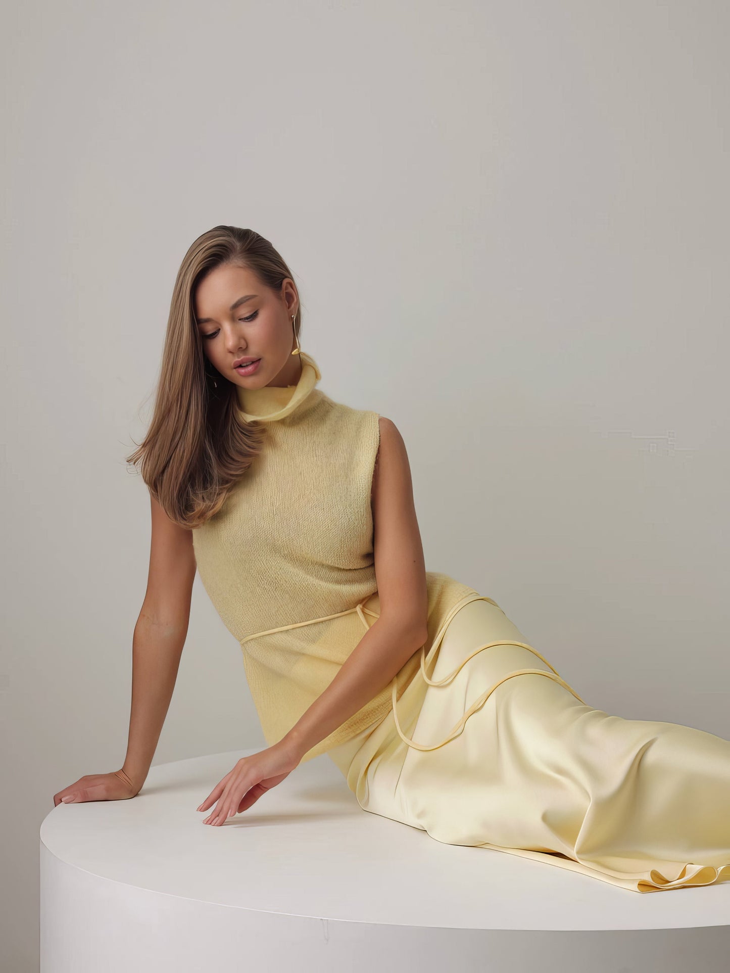 Melody Açık Sarı Saten Etek