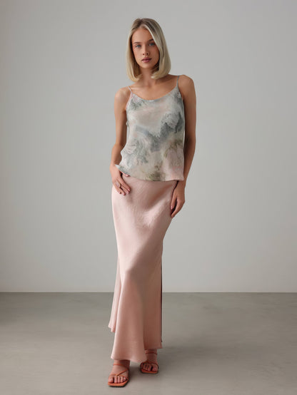 Allık Tonlu Saten Verev Etek