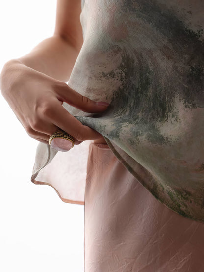 Spaghetti Strap Mermer Desenli Atlet