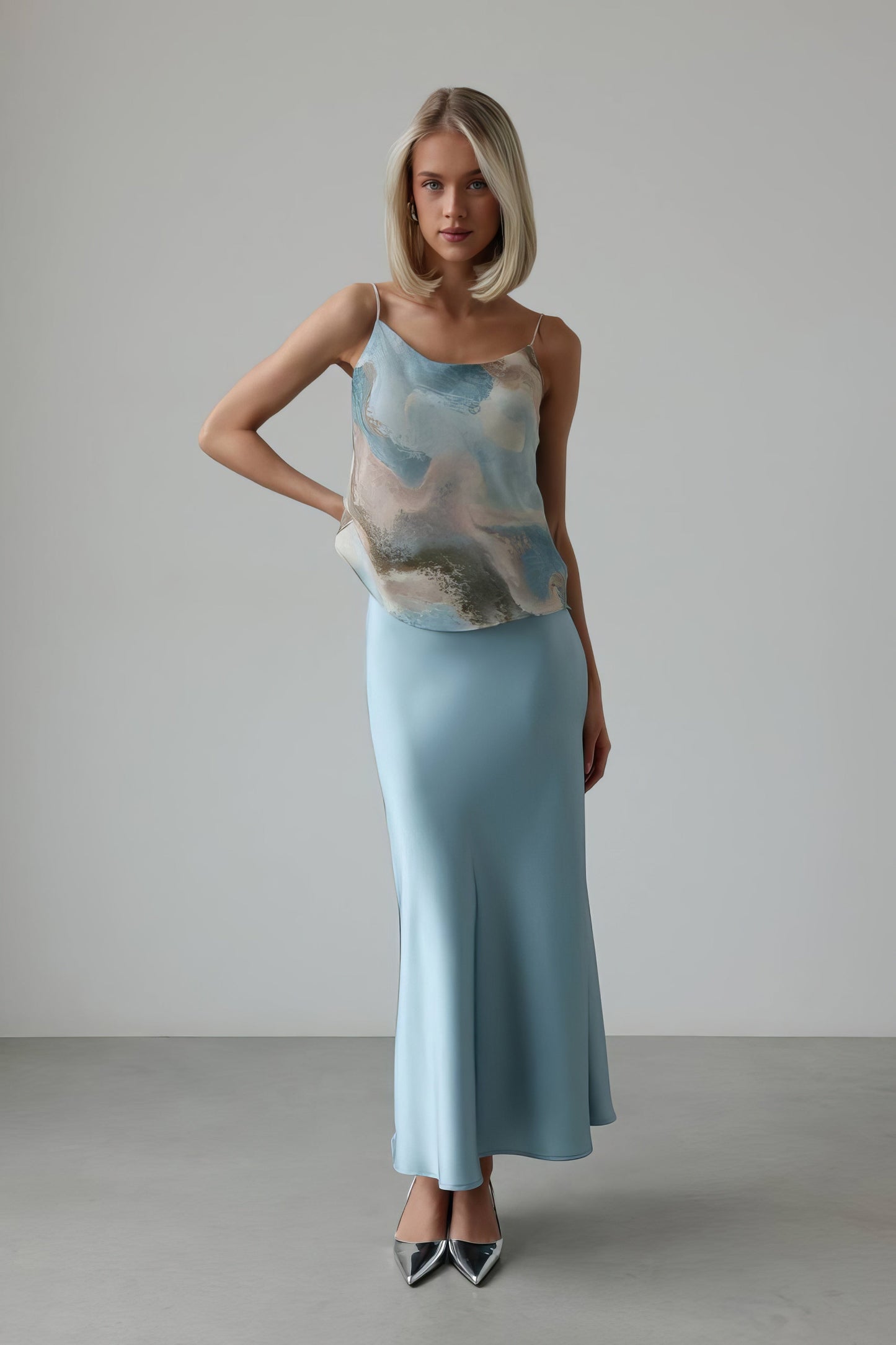 Mavi Mermer İp Askılı Atlet