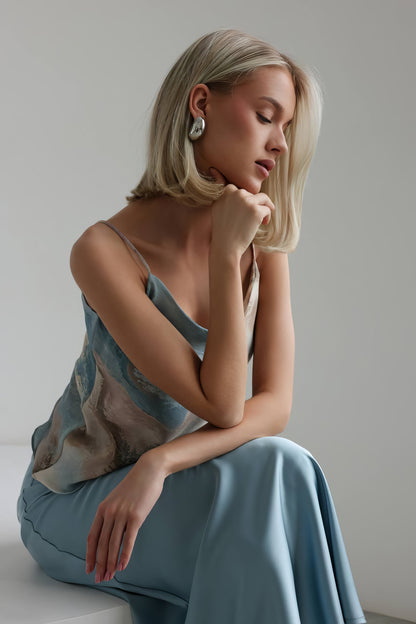 Mavi Mermer İp Askılı Atlet