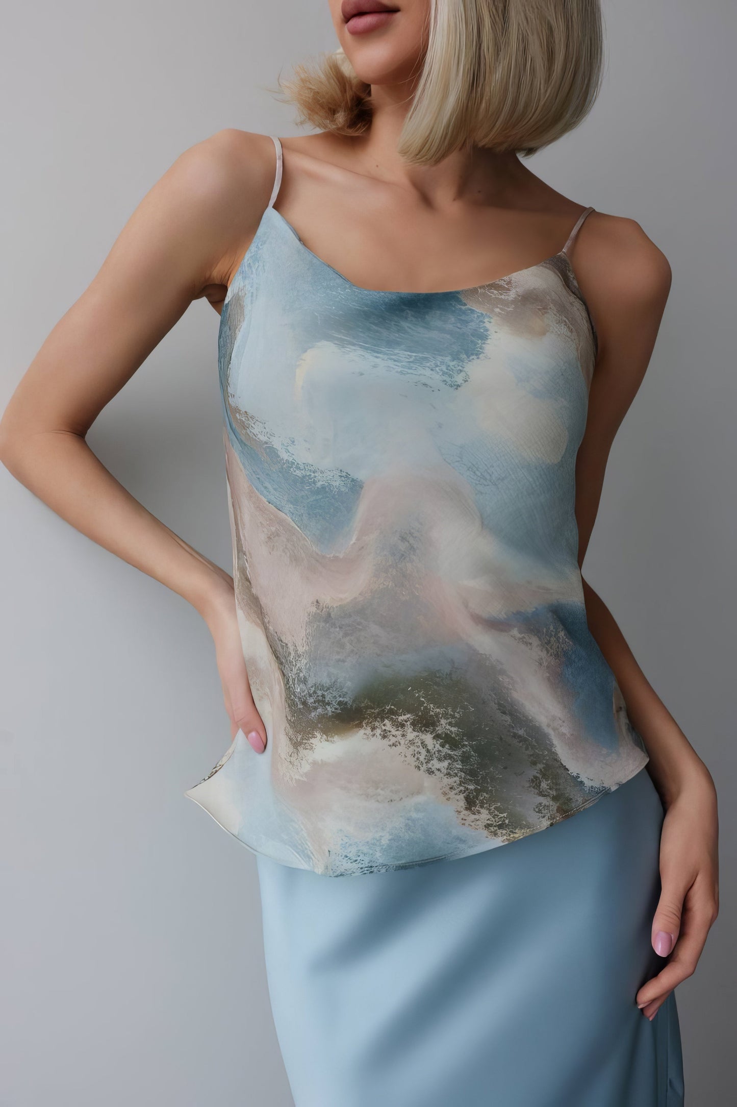 Mavi Mermer İp Askılı Atlet