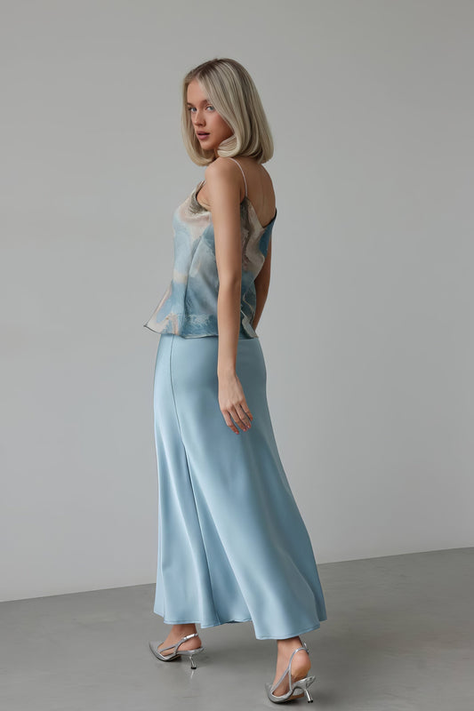 Gök Mavisi Saten Verev Etek