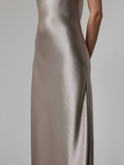 Metalik Saten Askılı Elbise