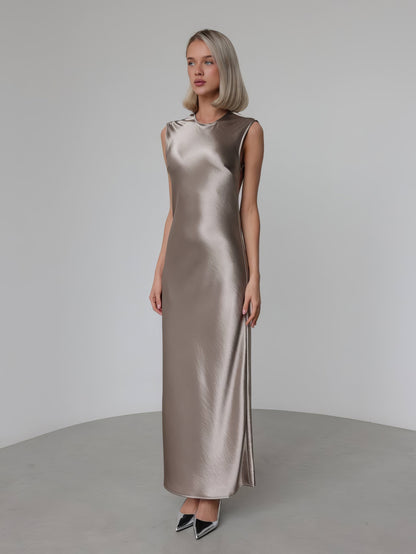 Metalik Saten Askılı Elbise