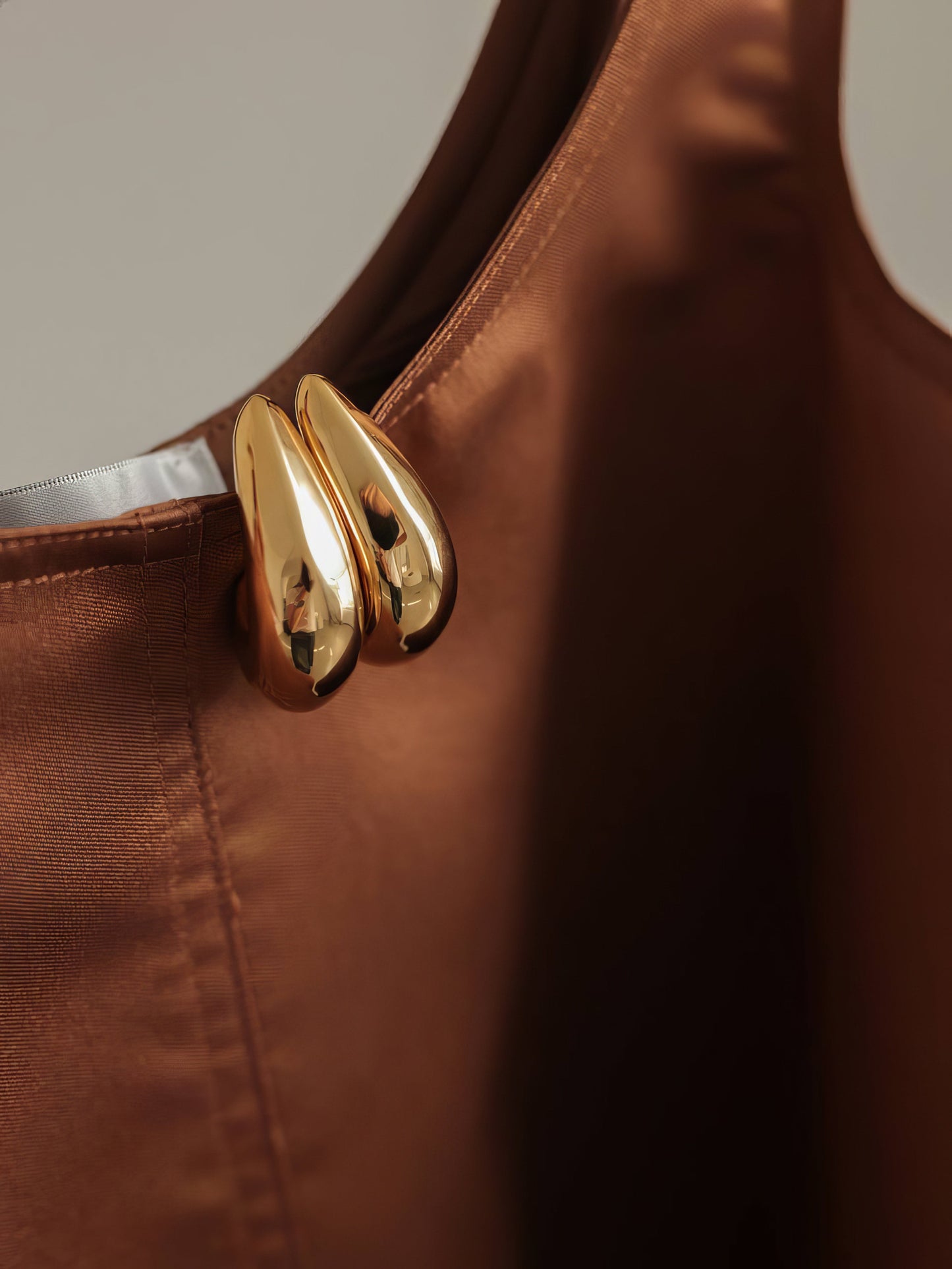 Karamel Saten Trapez Elbise