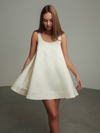 Fildişi Saten Trapez Elbise