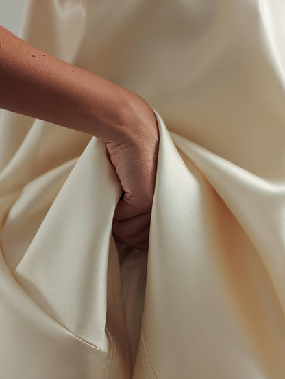 Fildişi Saten Trapez Elbise