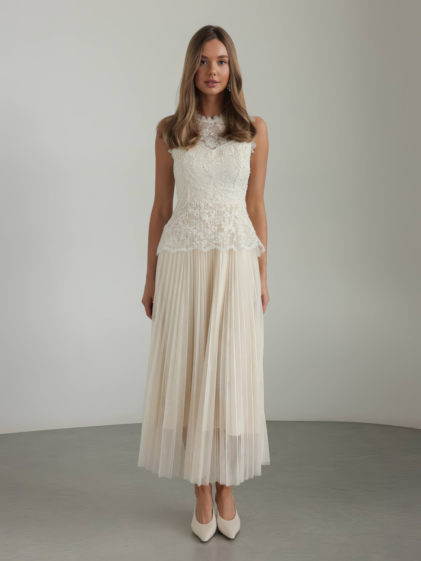 Chantilly Dantel Peplum Midi Elbise