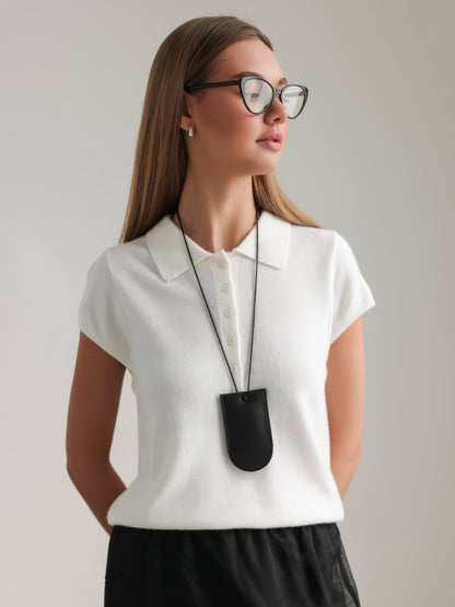 Triko Polo Yaka Beyaz Bluz