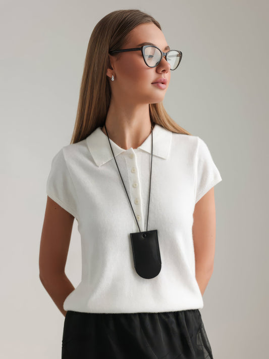 Triko Polo Yaka Beyaz Bluz