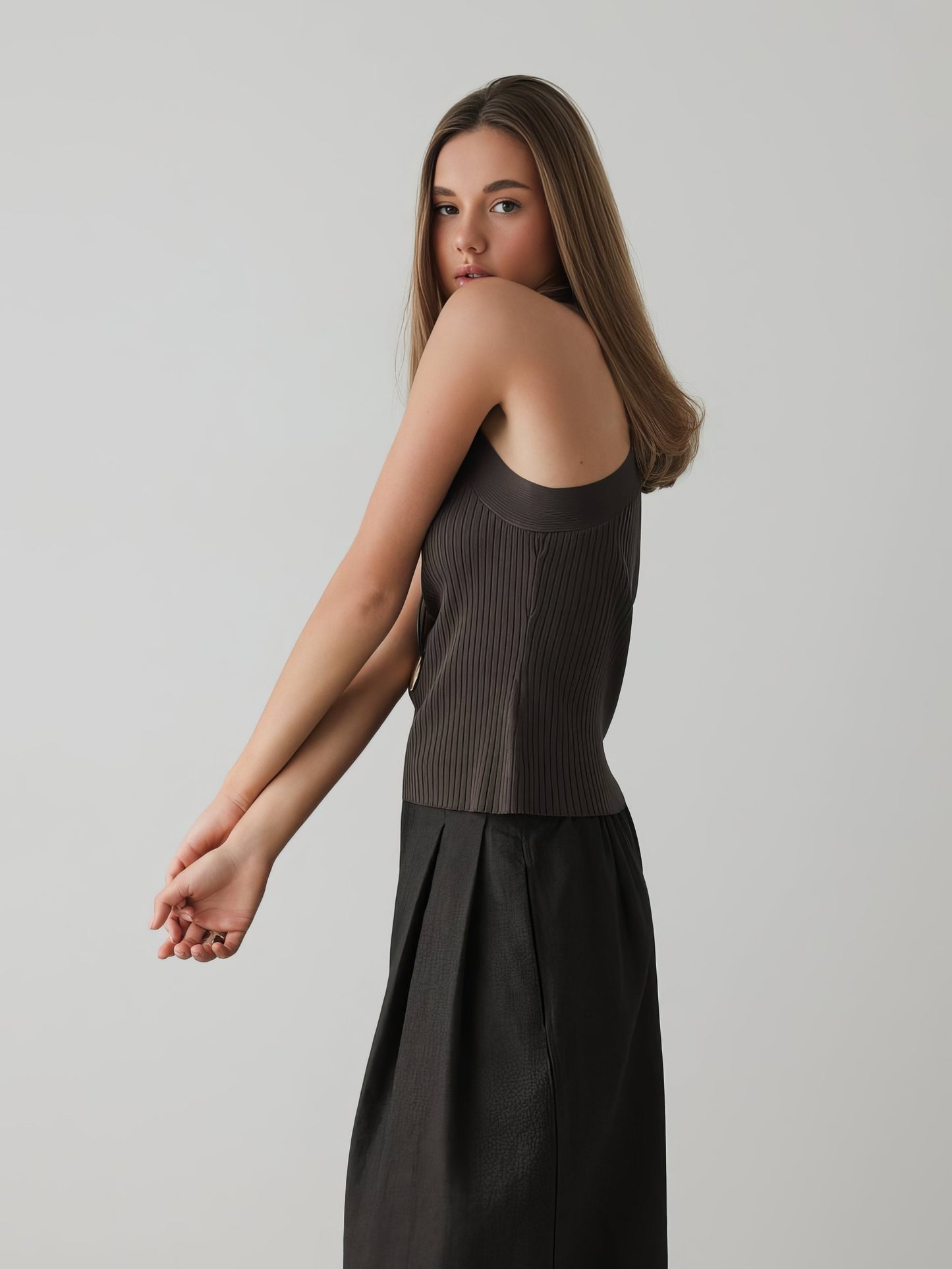 Kruvaze Yaka Fitilli Triko Üst