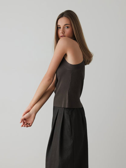 Kruvaze Yaka Fitilli Triko Üst