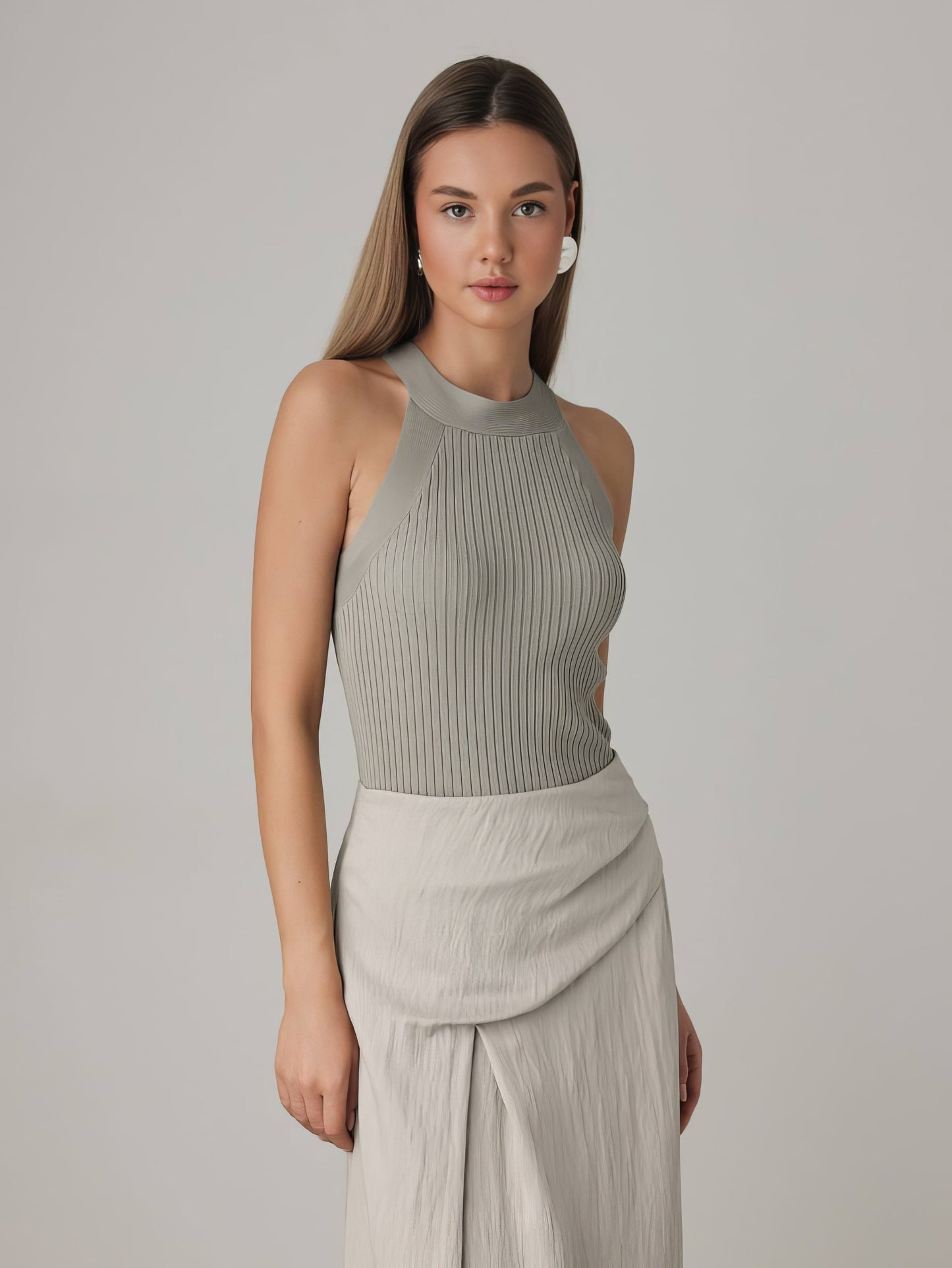 Asimetrik Kesim Keten Karışımlı Midi Etek