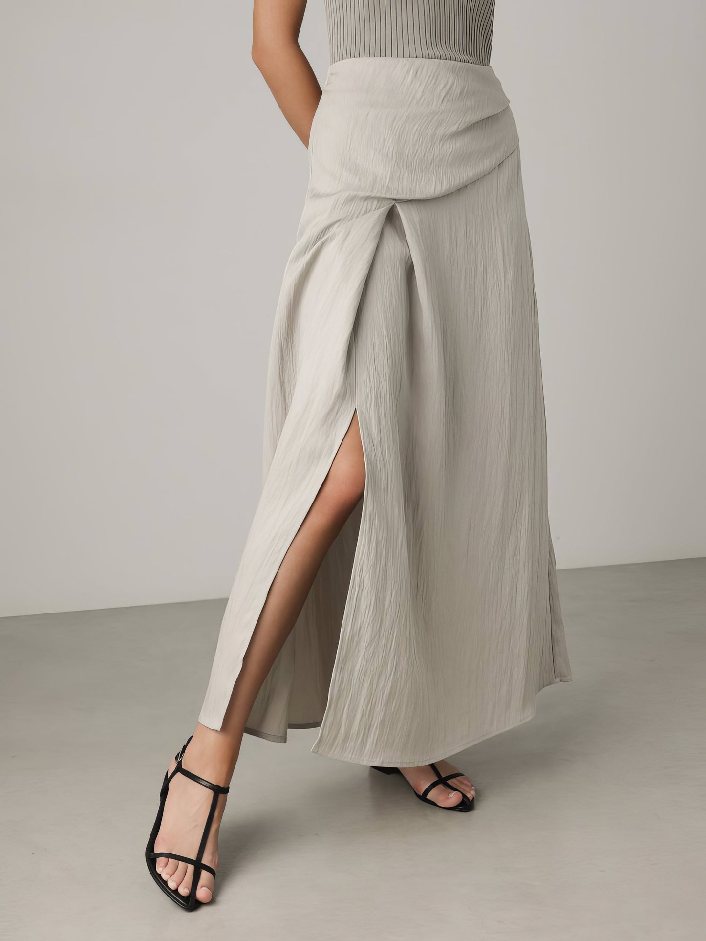 Asimetrik Kesim Keten Karışımlı Midi Etek