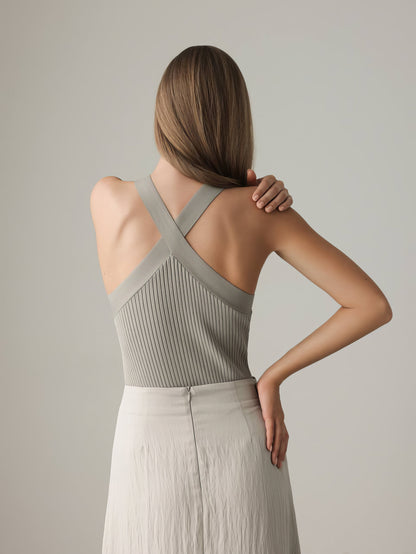 Asimetrik Kesim Keten Karışımlı Midi Etek