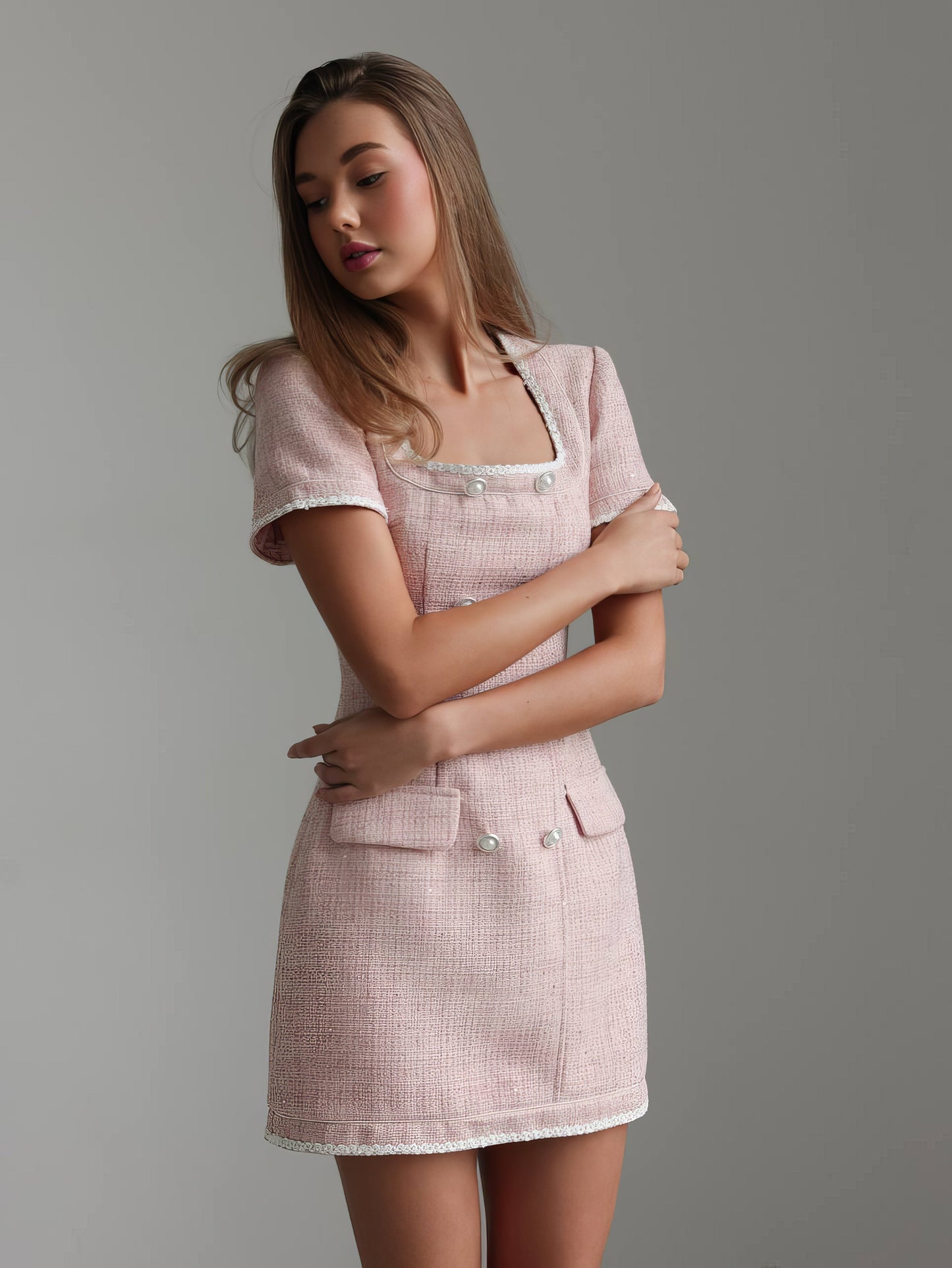 Zarif Pembe Tüvit Elbise