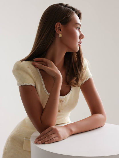 Altın Detaylı Açık Sarı Tüvit Elbise