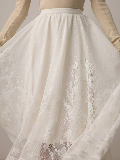Hacimli Kırık Beyaz Midi Etek