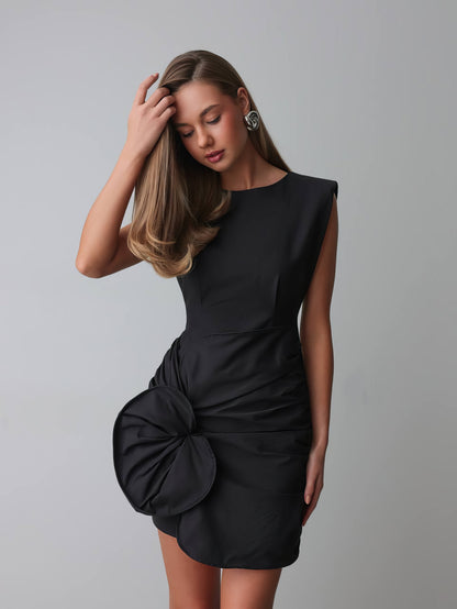 Asil Siyah Uzun Kollu Mini Elbise