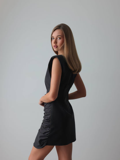 Asil Siyah Uzun Kollu Mini Elbise