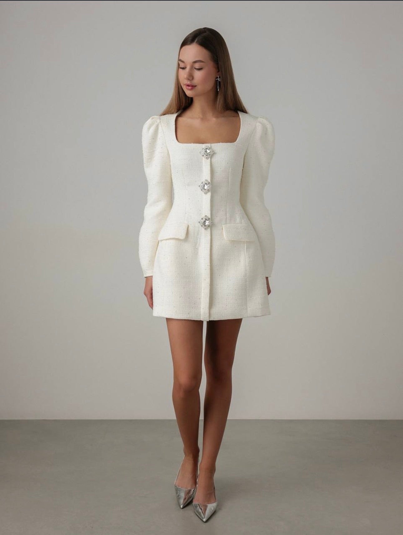 Kristal Düğmeli Tüvit Elbise