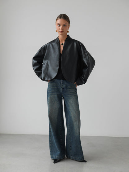 Gece Yarısı Kat Detaylı Deri Ceket